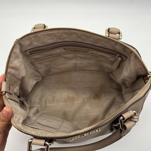 Michael Kors Beige Saffiano Leather Ciara Convertible Satchel - Picture 10 of 10